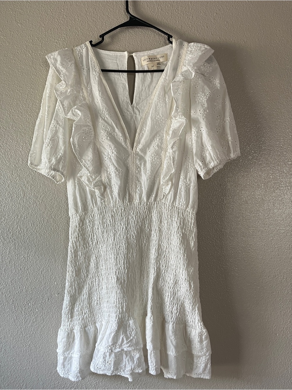 saltwater LUXE White Eyelet Ruffle Mini Dress
